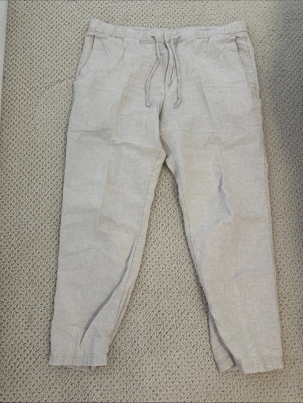 H&M Men's Drawstring Linen-Blend Pants in Light Cream